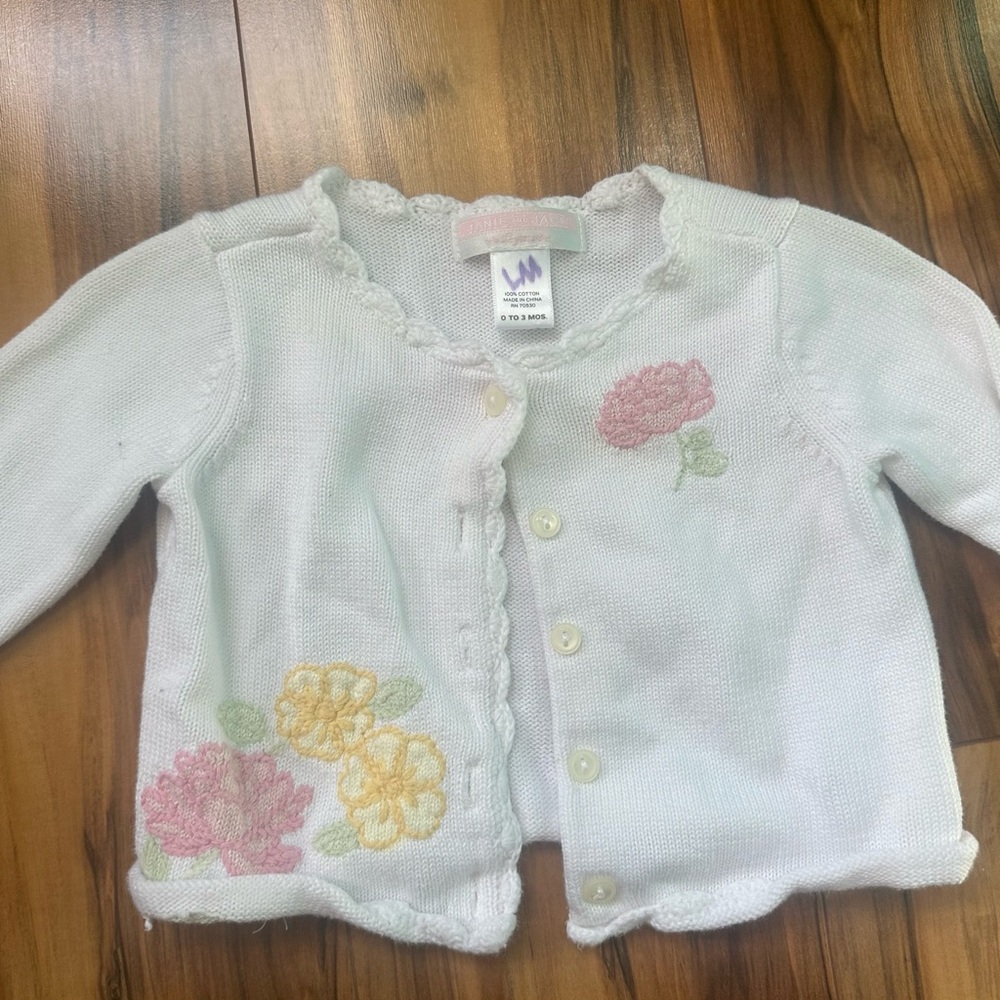 Janie and Jack White Cardigan with Pink Floral Detail